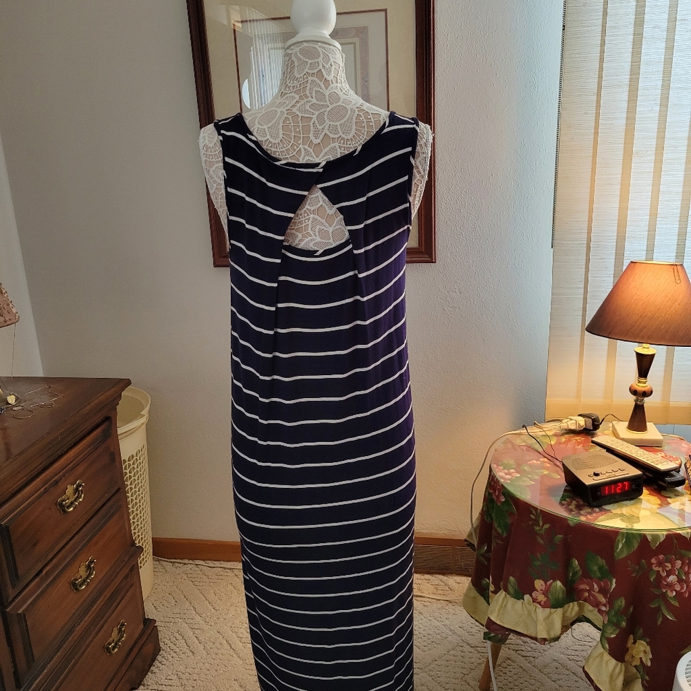 Bluheaven navy and white striped maxi dress. - Picture 3 of 5